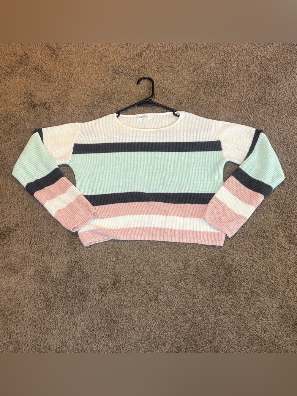 H&M Kids Pastel Color Block Knit Sweater | Size 12–14Y | Mint Pink White